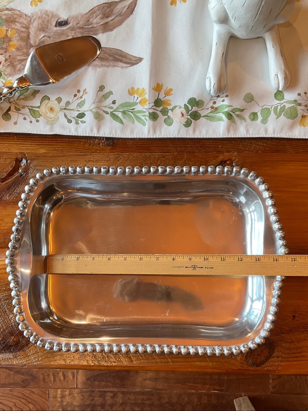 Beaded Edge Rectangular Serving Tray in Silver